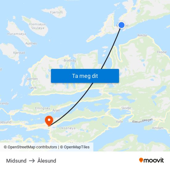 Midsund to Ålesund map