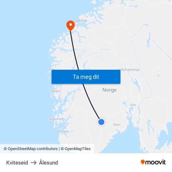 Kviteseid to Ålesund map