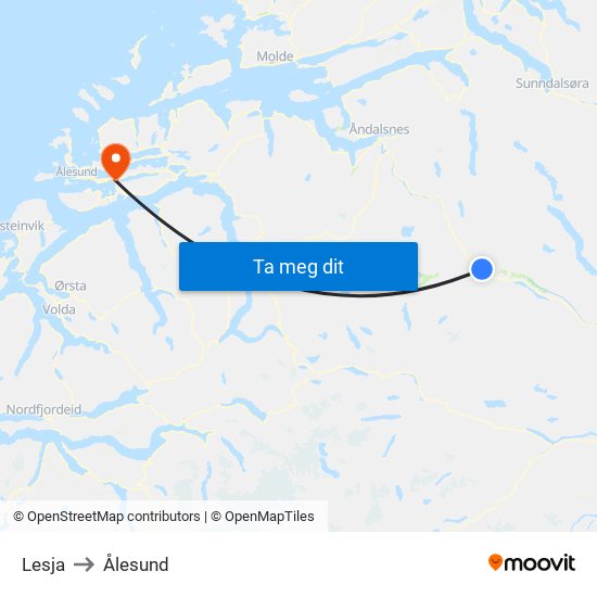 Lesja to Ålesund map