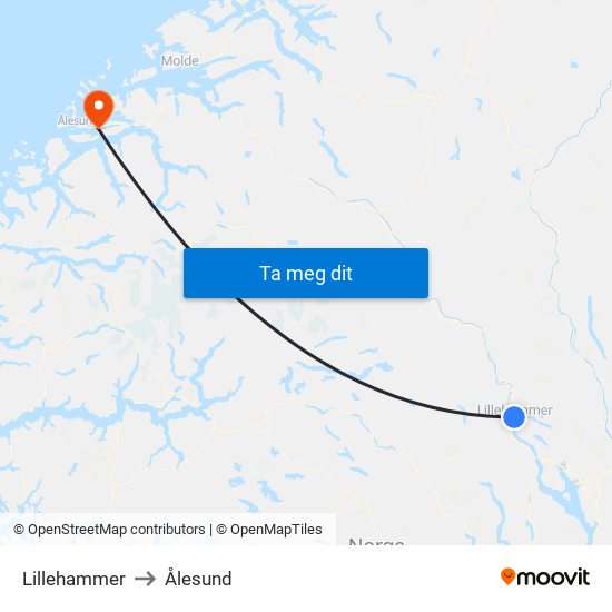 Lillehammer to Ålesund map