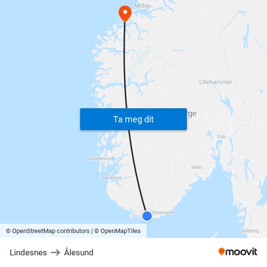 Lindesnes to Ålesund map