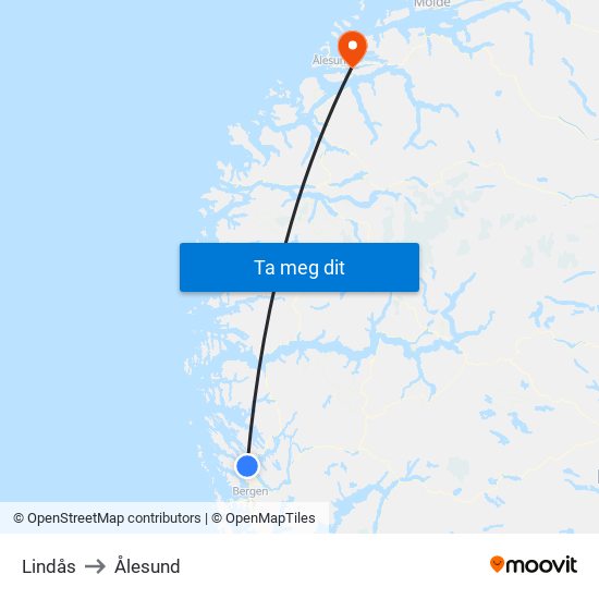 Lindås to Ålesund map