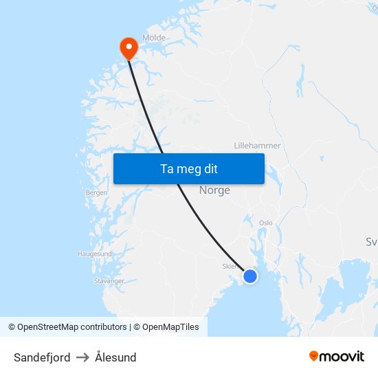 Sandefjord to Ålesund map