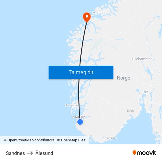 Sandnes to Ålesund map