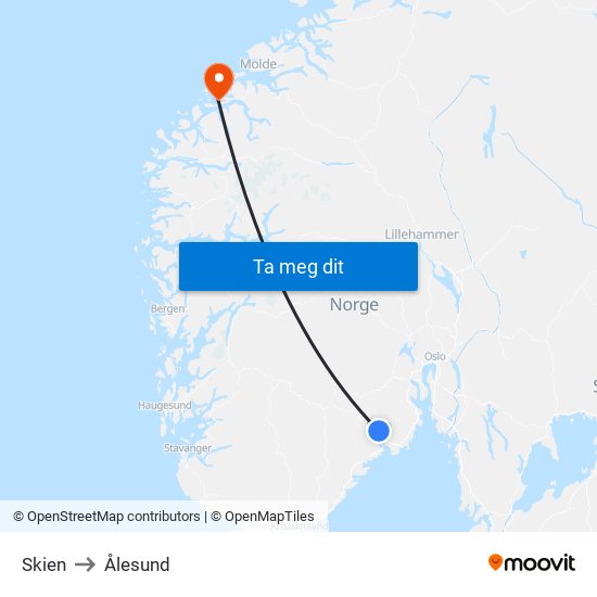 Skien to Ålesund map