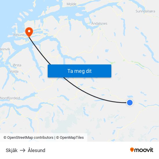 Skjåk to Ålesund map