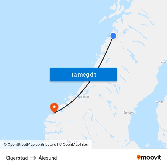 Skjerstad to Ålesund map