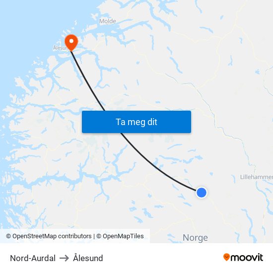 Nord-Aurdal to Ålesund map