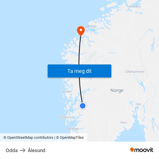 Odda to Ålesund map