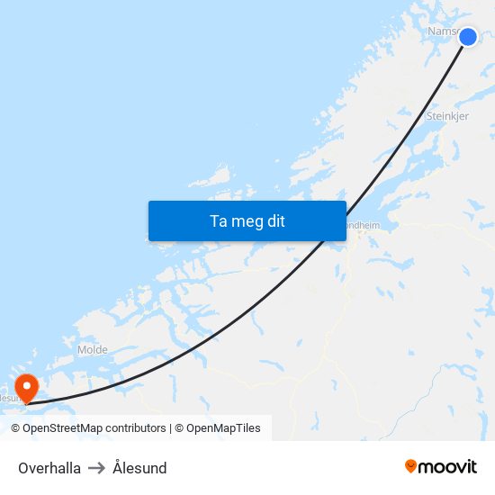 Overhalla to Ålesund map