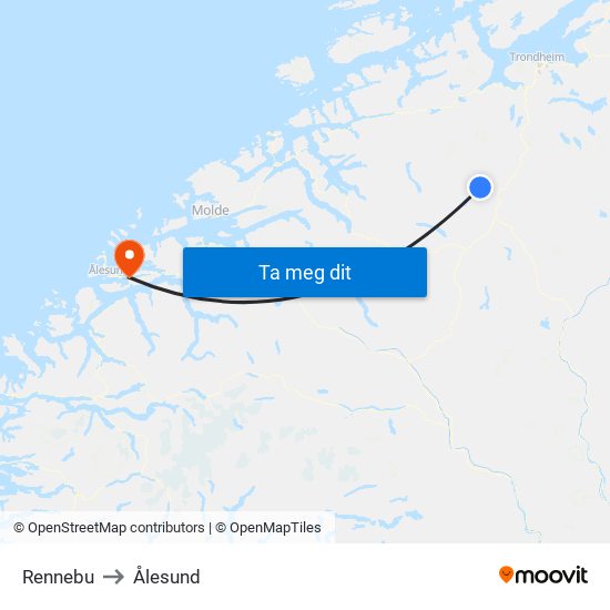 Rennebu to Ålesund map