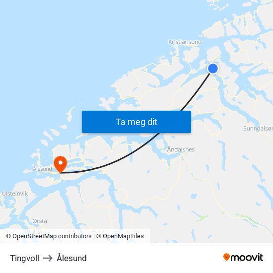 Tingvoll to Ålesund map