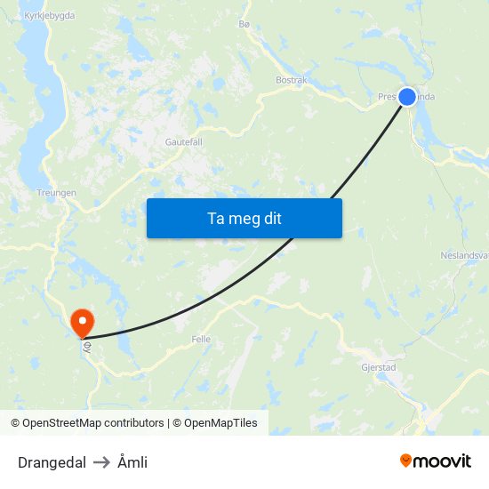 Drangedal to Åmli map