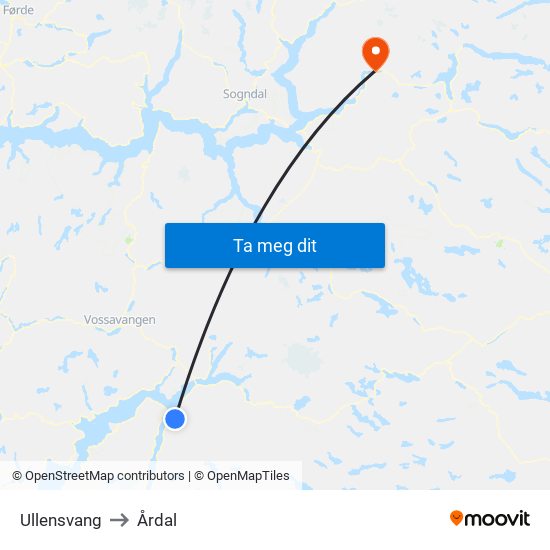 Ullensvang to Årdal map