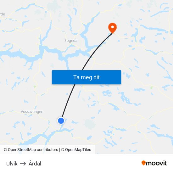 Ulvik to Årdal map