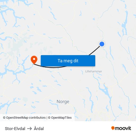 Stor-Elvdal to Årdal map