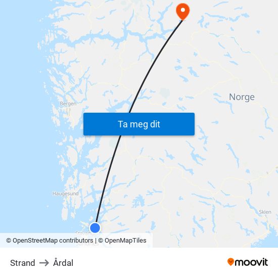 Strand to Årdal map