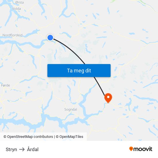 Stryn to Årdal map