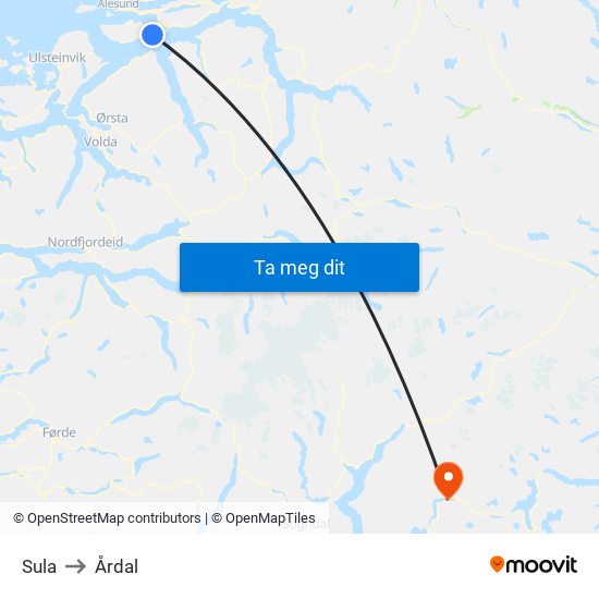 Sula to Årdal map