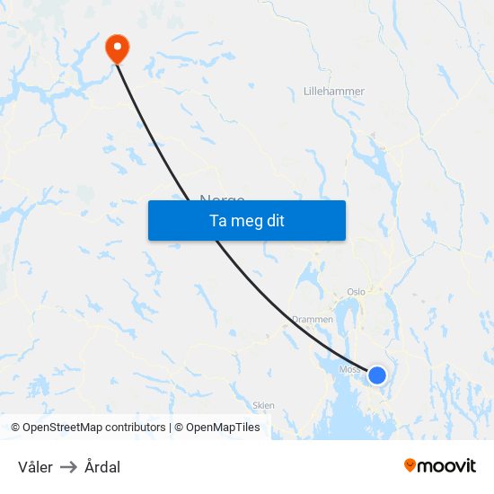 Våler to Årdal map