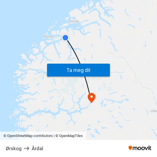 Ørskog to Årdal map