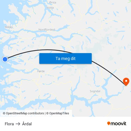 Flora to Årdal map