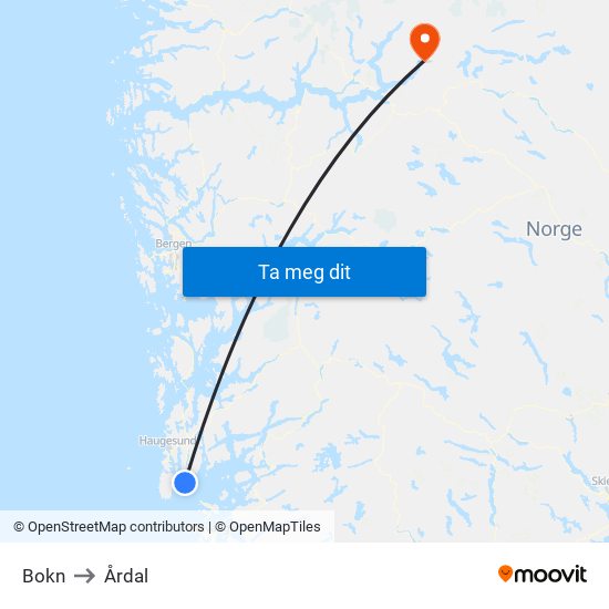 Bokn to Årdal map