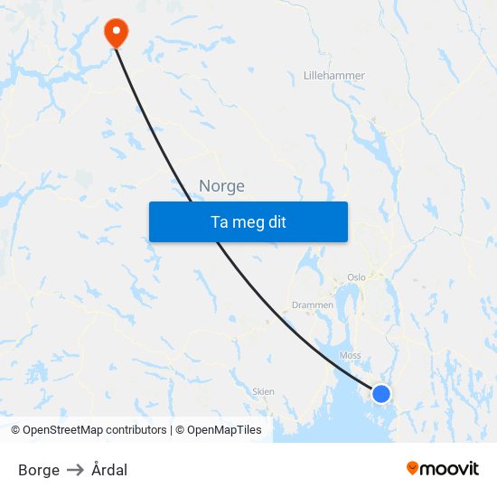 Borge to Årdal map