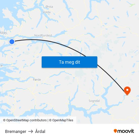 Bremanger to Årdal map