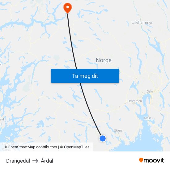 Drangedal to Årdal map