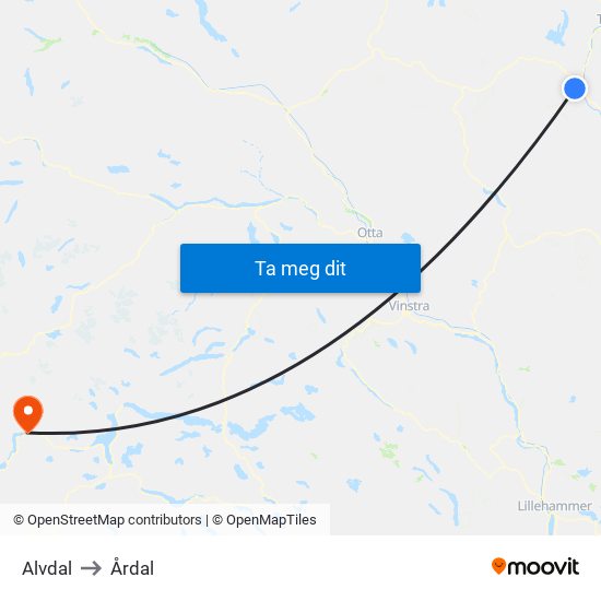 Alvdal to Årdal map