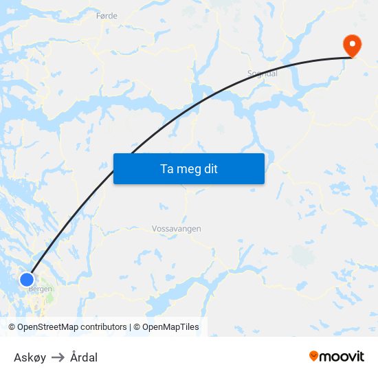 Askøy to Årdal map