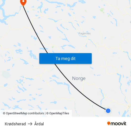 Krødsherad to Årdal map
