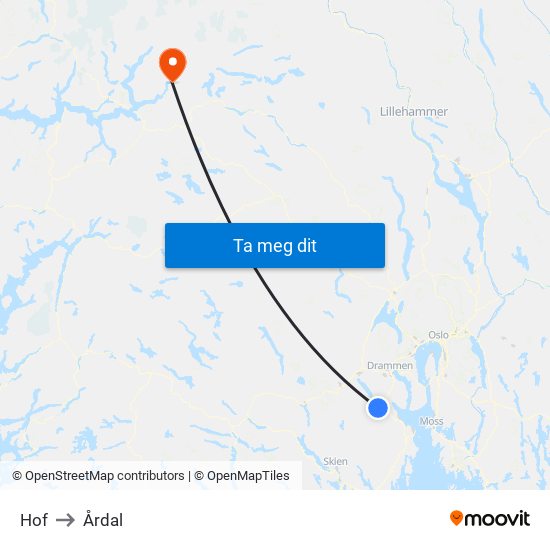 Hof to Årdal map