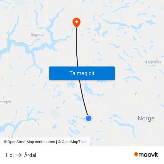 Hol to Årdal map