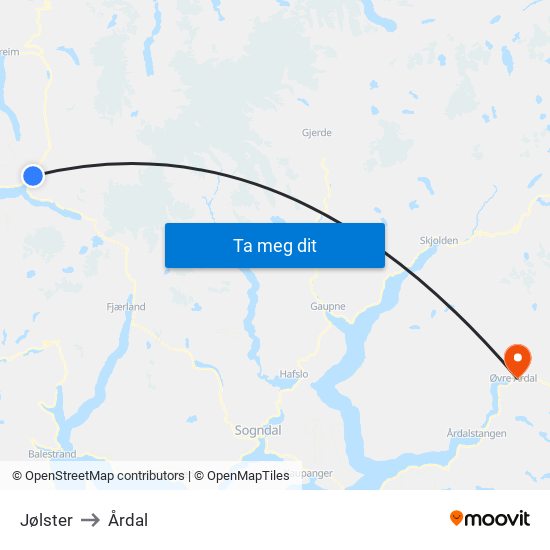 Jølster to Årdal map