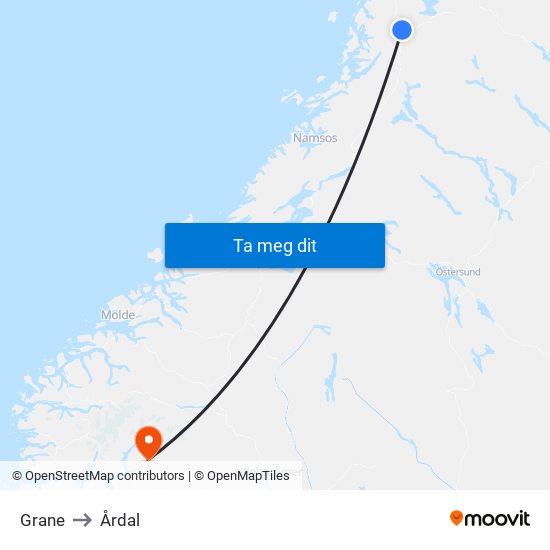 Grane to Årdal map