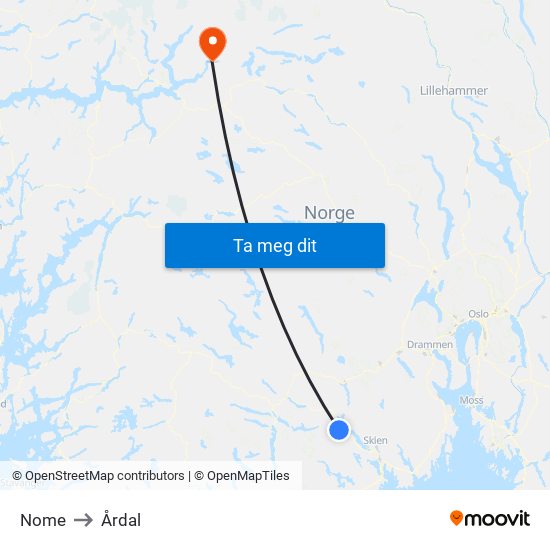 Nome to Årdal map