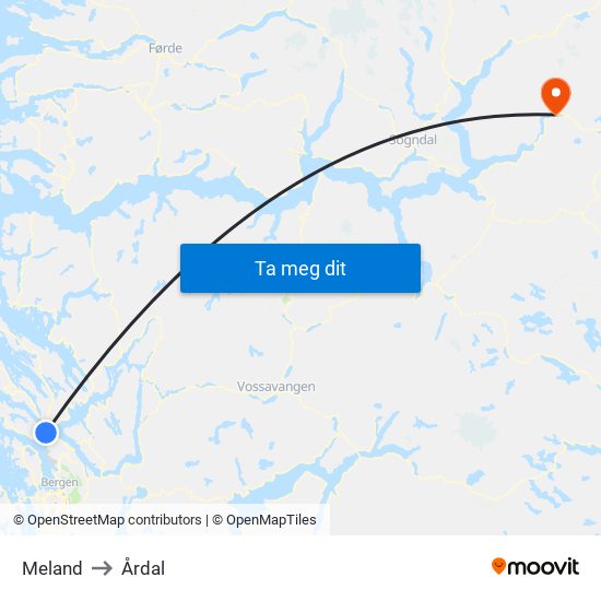 Meland to Årdal map