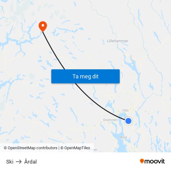 Ski to Årdal map