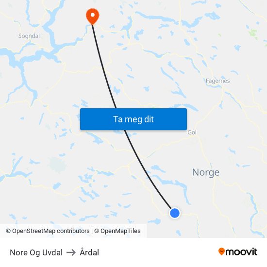 Nore Og Uvdal to Årdal map