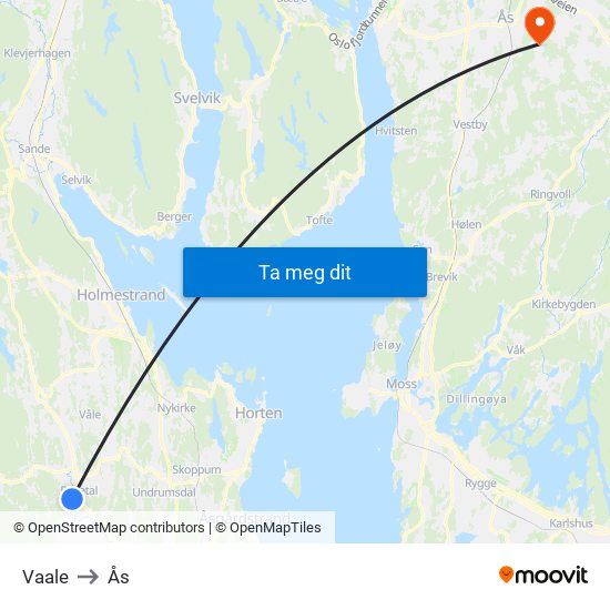 Vaale to Ås map