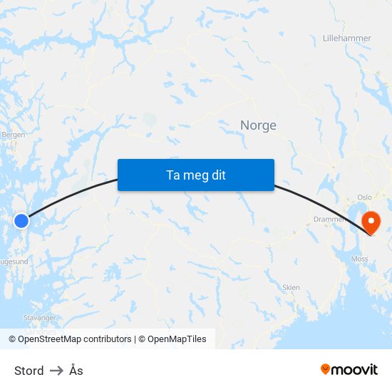 Stord to Ås map