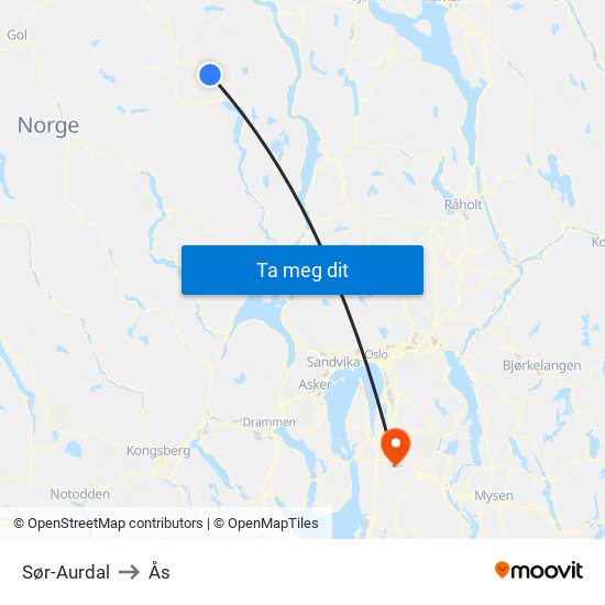 Sør-Aurdal to Ås map