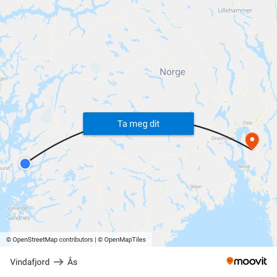 Vindafjord to Ås map