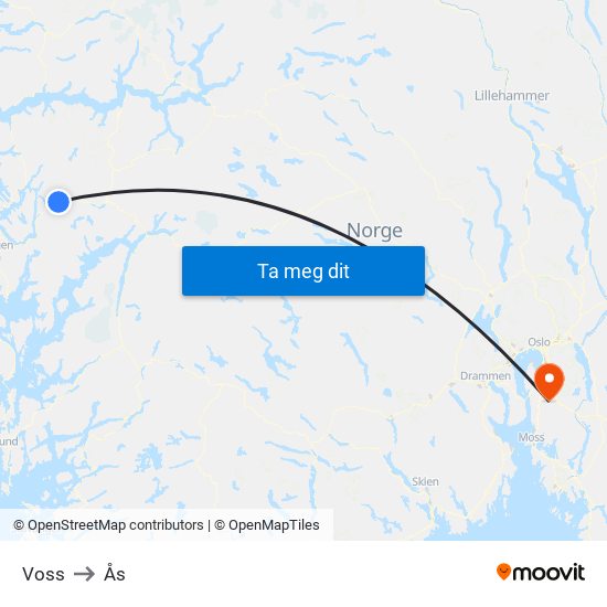 Voss to Ås map