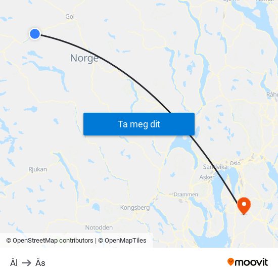 Ål to Ås map