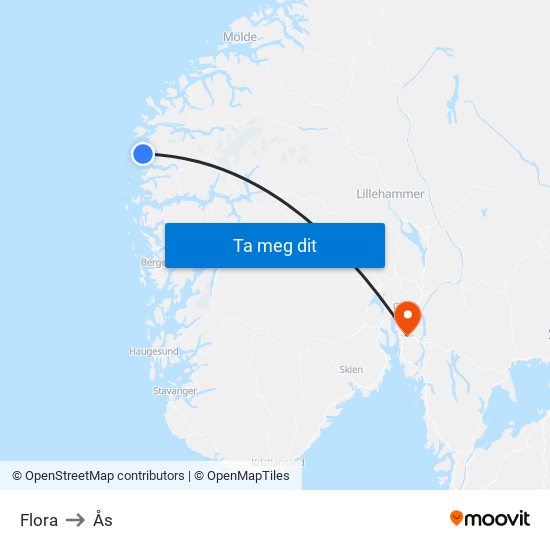 Flora to Ås map