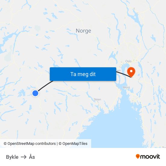 Bykle to Ås map