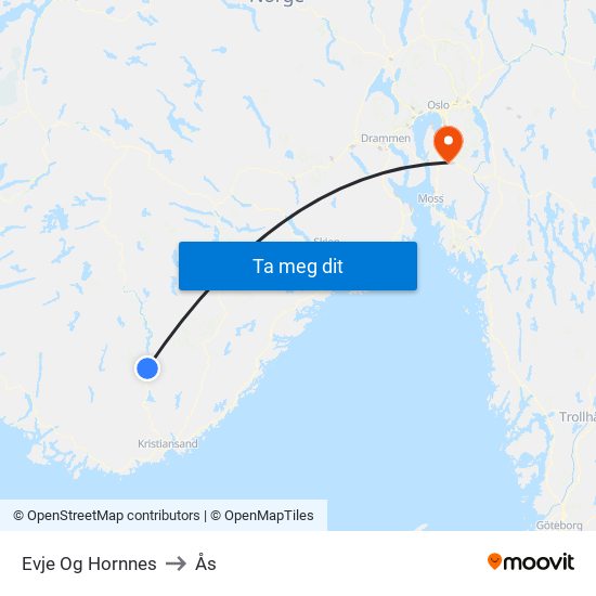 Evje Og Hornnes to Ås map